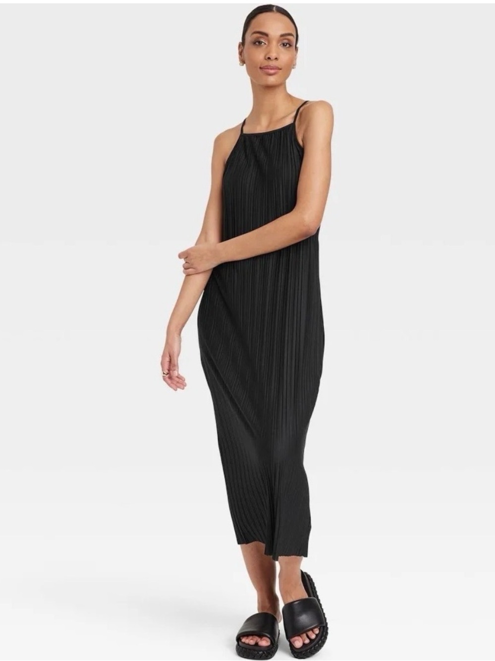 A New Day Black Halter Pleated Dress